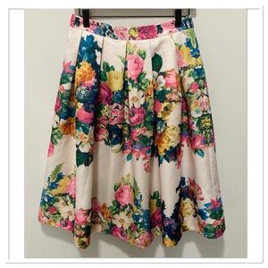 Champagne & Strawberry Pleated Midi Skirt Off White Pink Size Medium